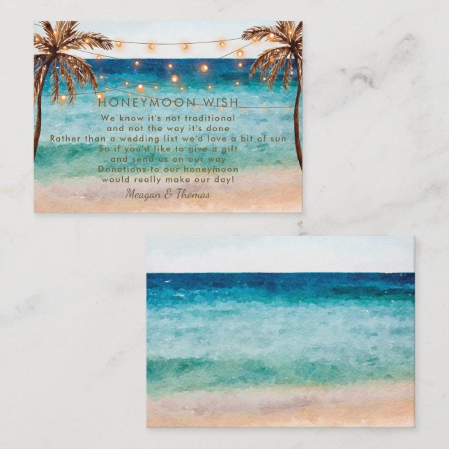 cartão de recinto para lua de mel em praia tropica (Frente/Verso)