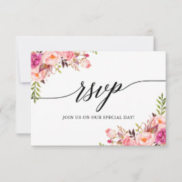 Cartão de refeição RSVP de Casamento Floral Rosa d