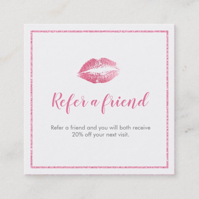 Cartão de Referência Beijo Rosa e Branco (Frente)