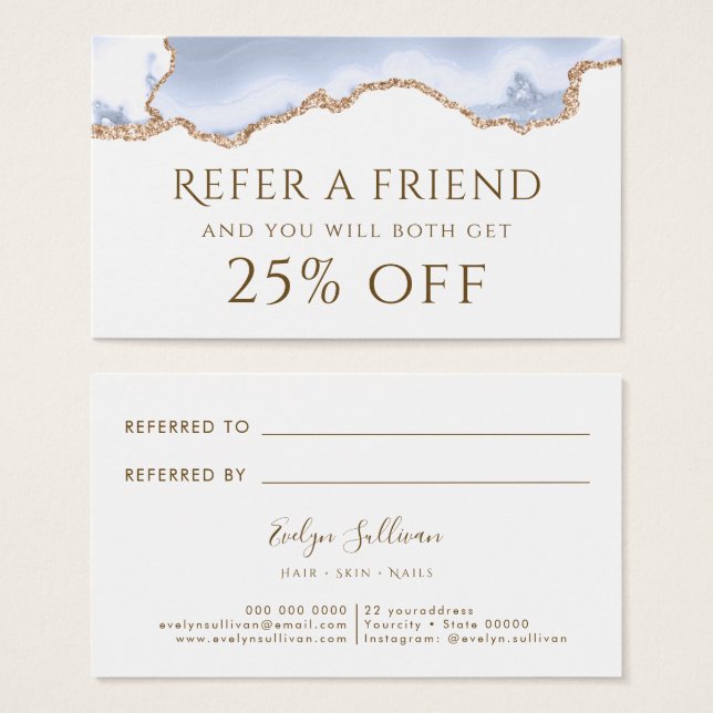 cartão de referência de agato azul pastel (Frente & Verso)