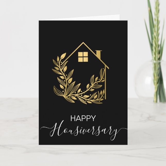 Cartão de referência de aniversário de casa feliz (Frente)