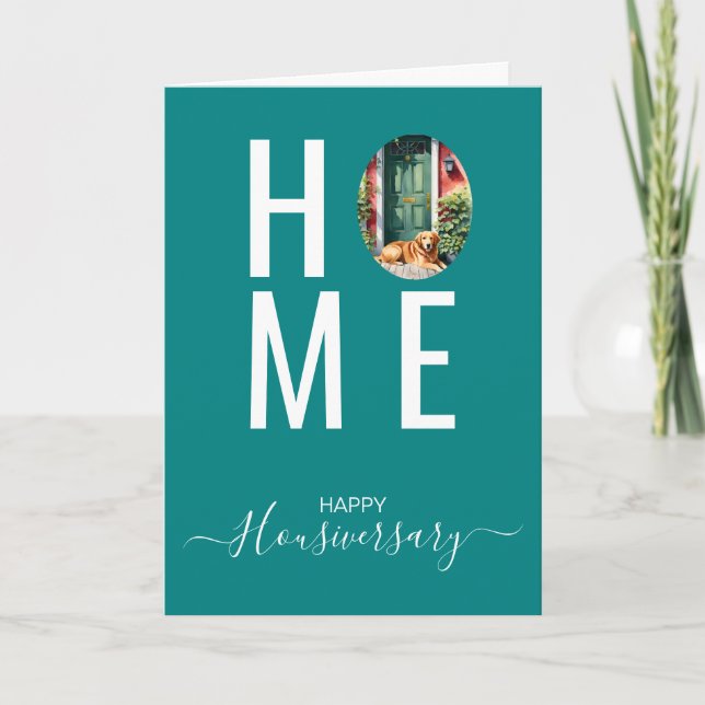 Cartão de referência de aniversário de casa feliz (Frente)