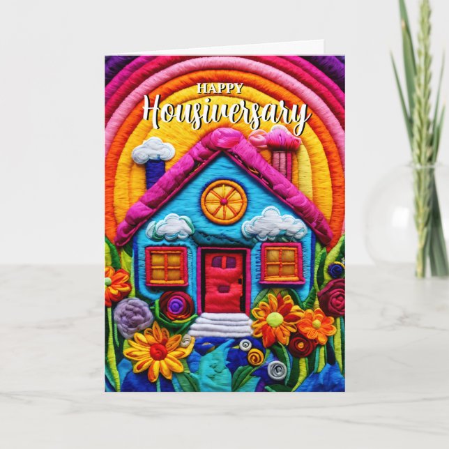 Cartão de referência de aniversário de casa feliz (Frente)