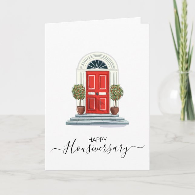 Cartão de referência de aniversário de casa feliz (Frente)