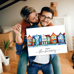 Cartão de referência de aniversário de casa feliz