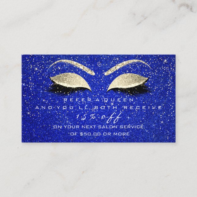 Cartão de Referência de Salão Lashes Azuis Dourado (Frente)