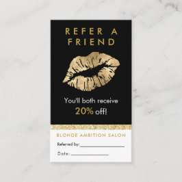 Cartão de Referência de Salão para Lábios Dourados