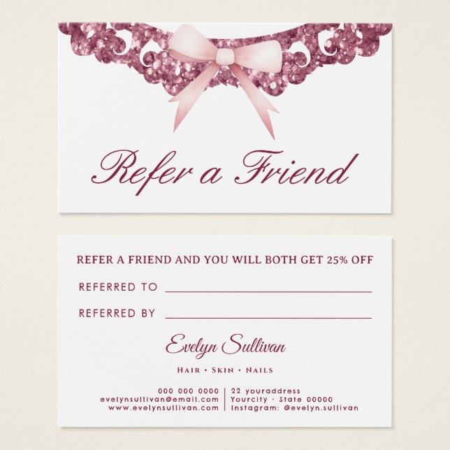 Cartão de referência do arco rosa com imagem brilh (Frente & Verso)