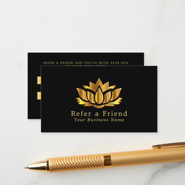 Cartão de Referência Dourado da Flor de Lotus (Frente/Verso In Situ)