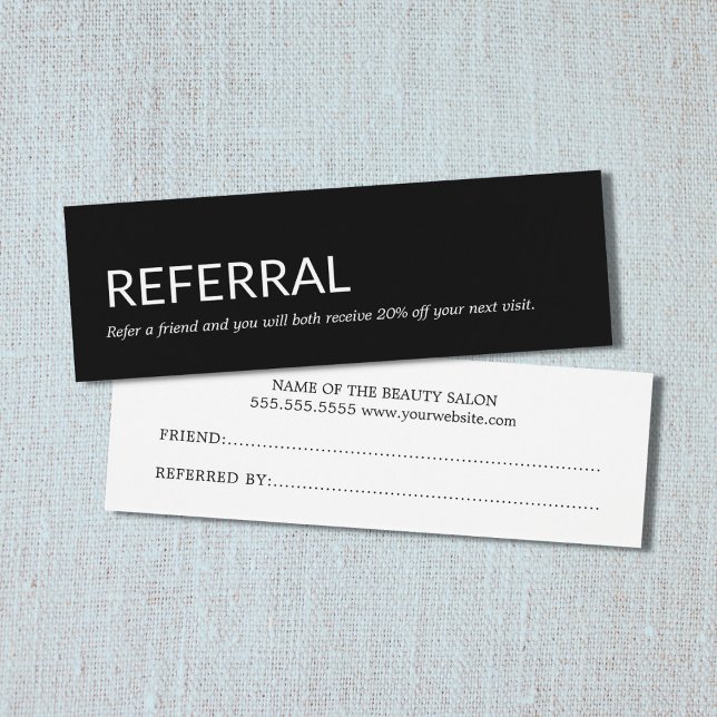 Cartão de referência preto e branco Elegante simpl (Criador carregado)