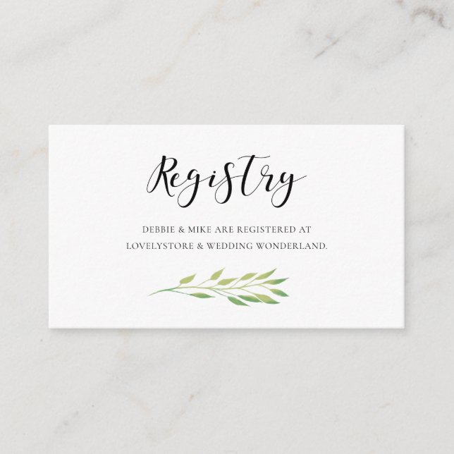 Cartão de registro de casamento das folhas verdes  (Frente)