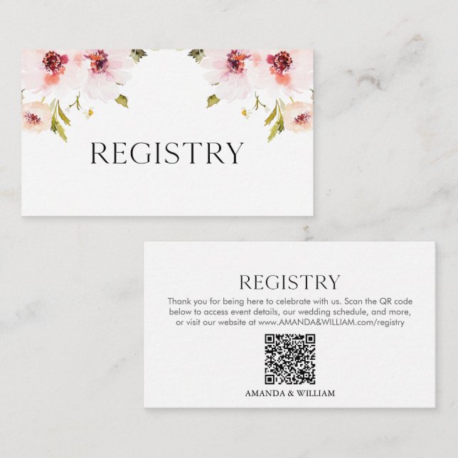 Cartão de Registro de Casamento Floral Elegante (Frente/Verso)