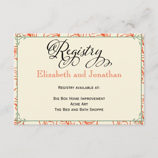 Cartão de Registro de Casamento Russo Laranja e Te (Frente)