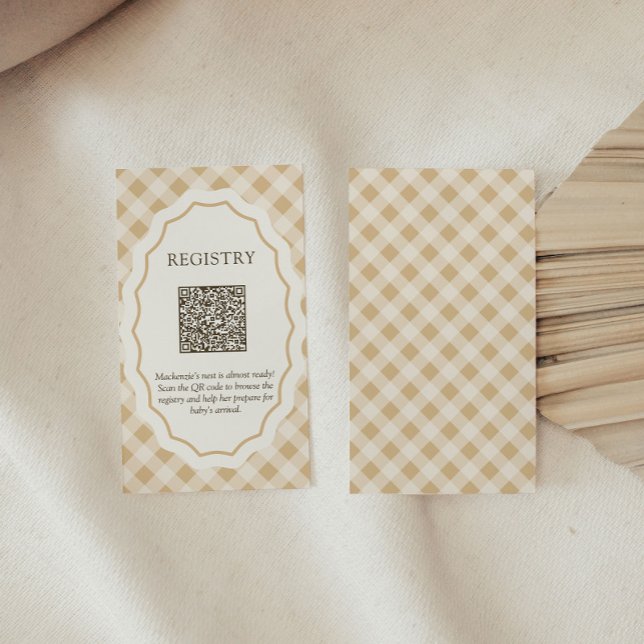 Cartão de Registro de Presente de Código QR do Chá (Gingham Goose Baby Shower gift registry wit qr code)