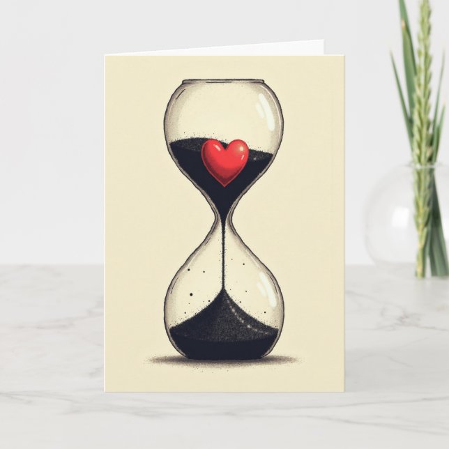 Cartão de Relógio de Areia de Amor Simples (Frente)