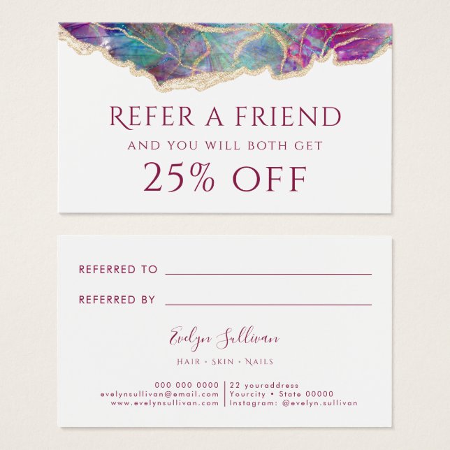 Cartão de remessa de design opal Fuchsia aquamarin (Frente & Verso)