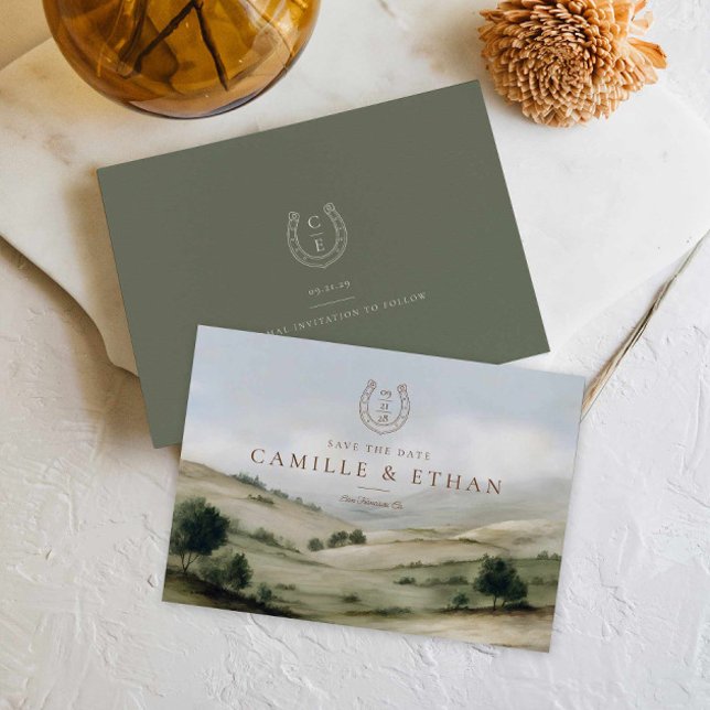 Cartão de Reserva de Data de Mansão Rural de Luxo (Modern Western Save the Date Card)