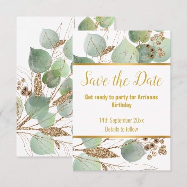 CARTÃO DE RESPOSTA 2 EUCALYPTUS GOLD WHITE RSVP (Frente/Verso)