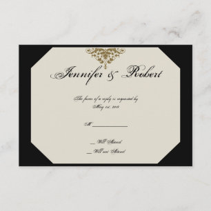 Cartão de resposta a Casamentos tema damasco Doura