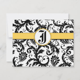 Cartão de Resposta Amarelo Damask Abelha-