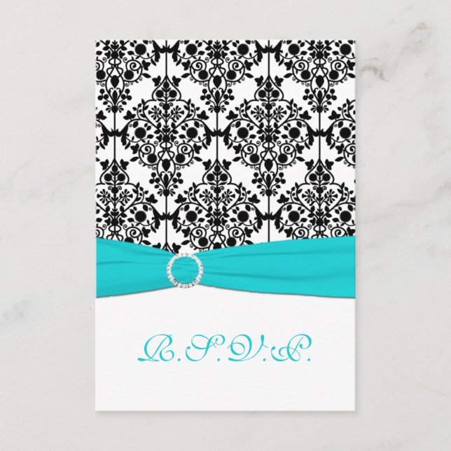 Cartão de Resposta Aquário, Branco e Preto Damask  (Frente)