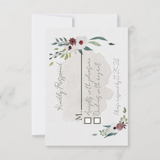 Cartão de Resposta Azul Empoeirado e Vinho (Frente)