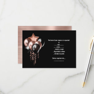 CARTÃO DE RESPOSTA BALÃO DOURADO ROSA METÁLICO PRE
