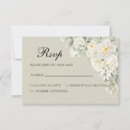 Cartão de resposta bege de rosas brancas RSVP