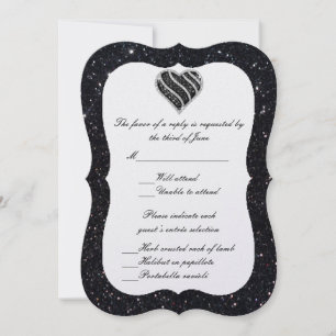 Cartão de Resposta Black Glitter Black Heart