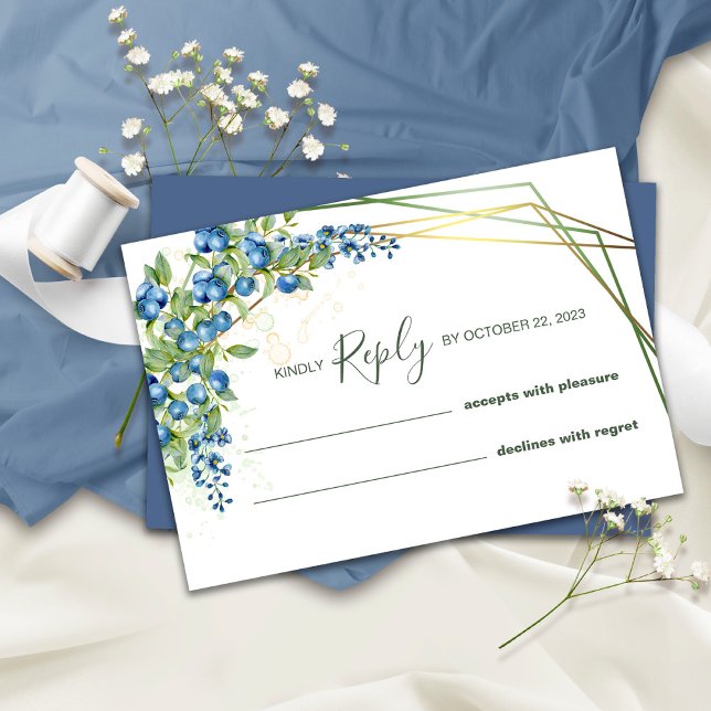 Cartão de Resposta Casamento Azul Rustico Mirtilo (Criador carregado)