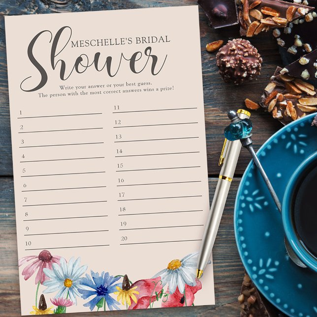 Cartão de Resposta Charme de Flor Silvestre do Jog (DIY Bridal Shower Game or Baby Shower game answer sheet from my Wildflower Charm collection)