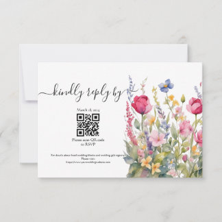 Cartão de Resposta Colorido Jardim Boho Flor Silve
