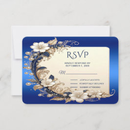 Cartão de Resposta com Enfeite Floral Azul Branco