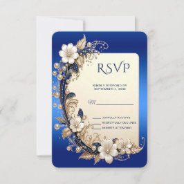 Cartão de Resposta com Enfeite Floral Azul Branco