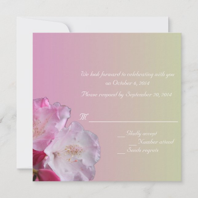 cartão de resposta com flores de rododendro rosa (Frente)