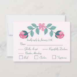 cartão de resposta com flores & folhas rosa RSVP