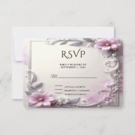 Cartão de Resposta com Moldura Floral Rosa
