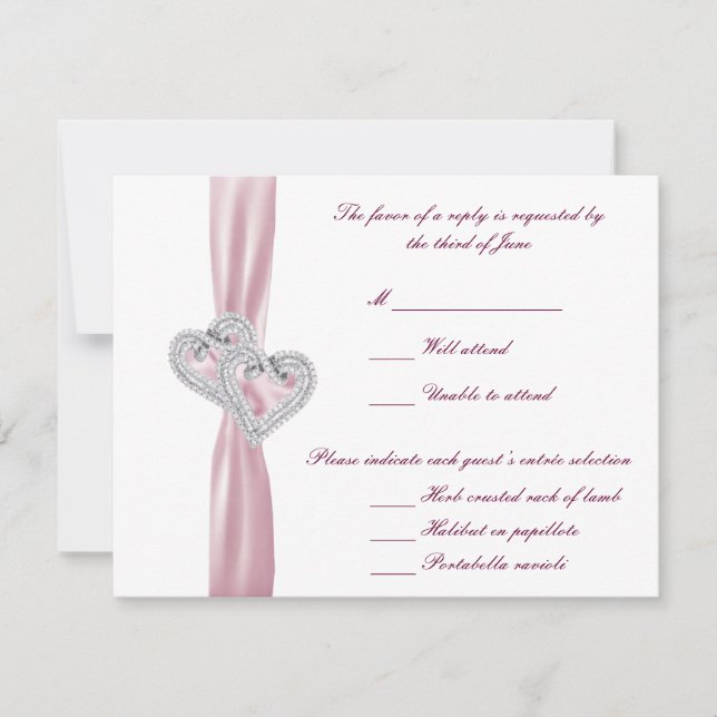 Cartão de Resposta Corações Rosa Personalizado (Frente)