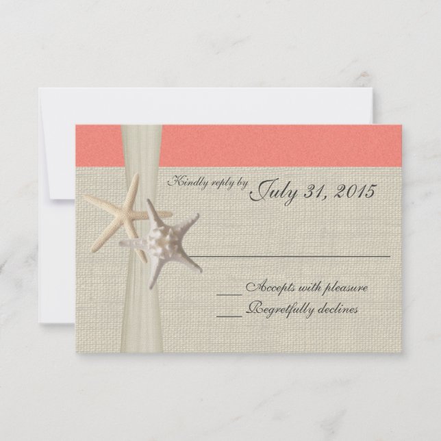 Cartão de resposta Coral Beach e Burlap (Frente)