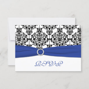 Cartão de Resposta Damasco Azul Real, Branco e Pre