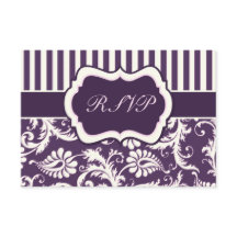 Cartão de Resposta Damasco com Listras Roxas, Crem