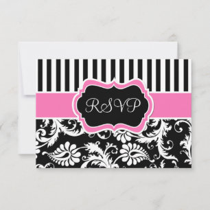 Cartão de Resposta Damasco Preto Rosa Listrado de 