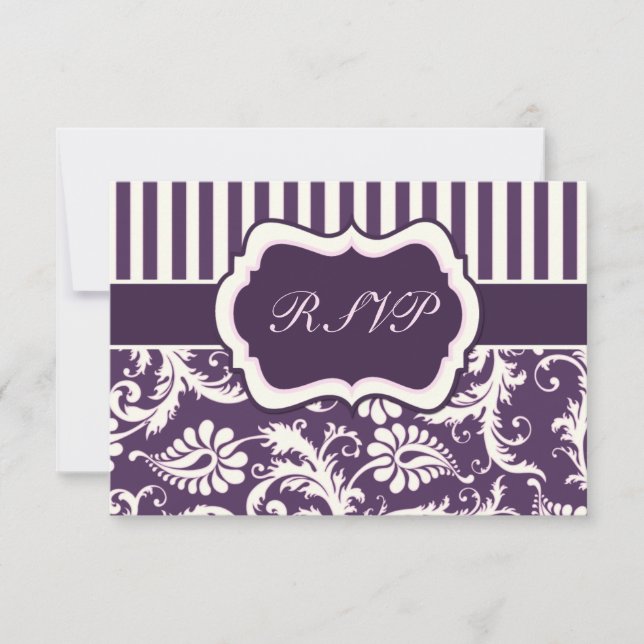 Cartão de Resposta Damask com Listras Roxo, Creme  (Frente)