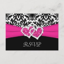 Cartão de Resposta Damask Preto, Branco e Rosa com