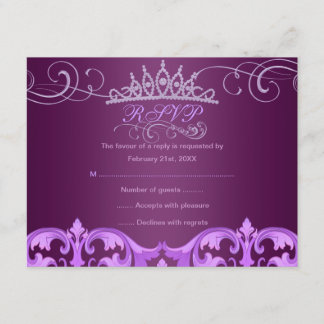 Cartão de Resposta de Aniversário Purple Damask &