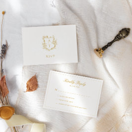 Cartão de Resposta de Bodas com Crista em Dourado