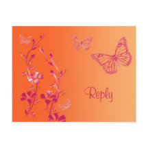 Cartão de resposta de borboletas laranja e rosa