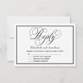 Cartão de Resposta de Caligrafia Preto e Branco pa