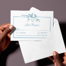 Cartão de Resposta de Casamento Anjo Toile de Jouy