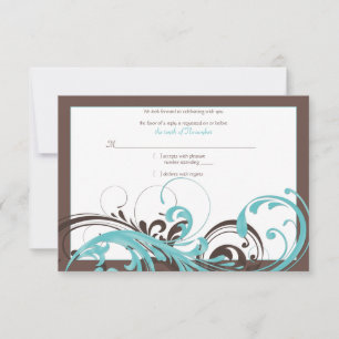 Cartão de Resposta de Casamento Aqua Azul, Floral 